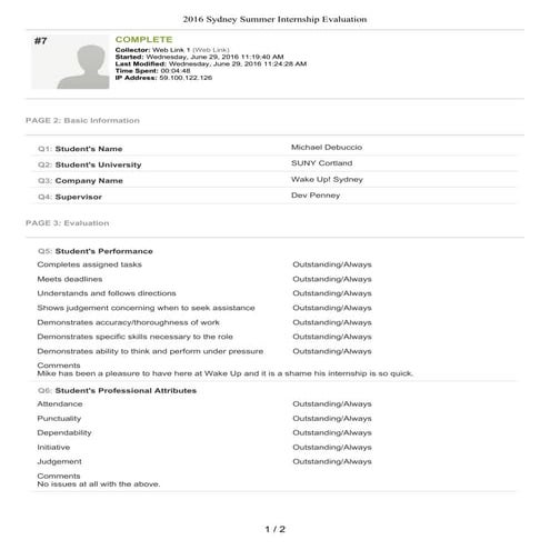 DeBuccio Mike - Evaluation