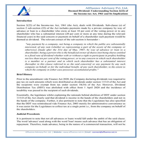 Deemed Dividend-Understanding Section 2(22) of the Income-tax Act, 1961 and I...