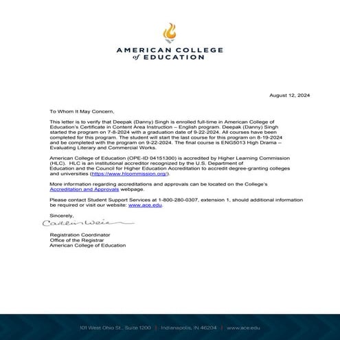 American College of Education Certificate in Content Area Instruction ...