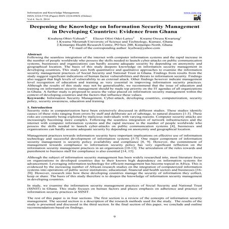 Deepening the knowledge on information security management in developing coun...