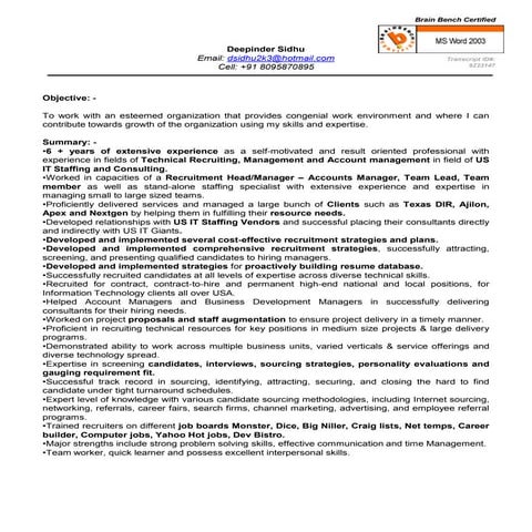 Deep Sidhu - US IT STAFFING - Recruitment Manager / Recruitment lead / Recrui...