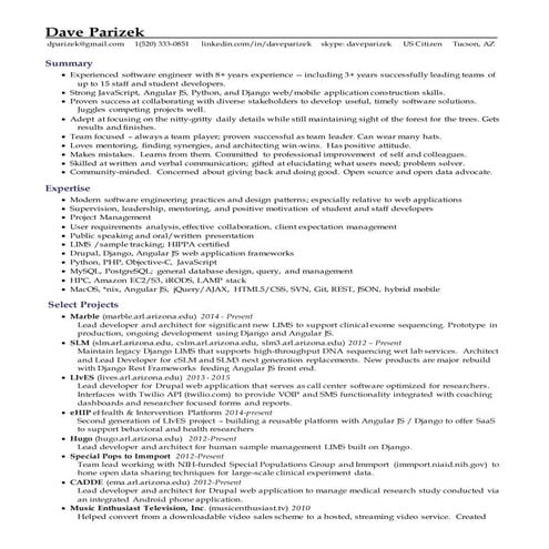 DaveParizekResumeJune2015