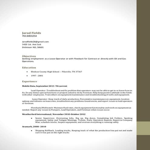 Jarods Fields resume