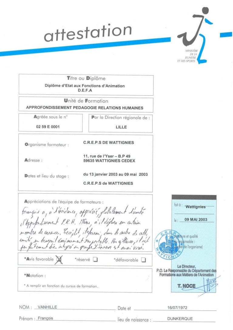 defa attestation toutes uf obtenues appro prh