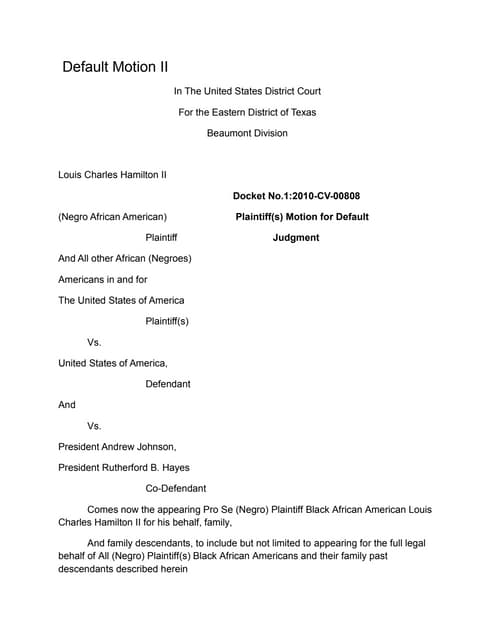 Default motion for United States of America Docket No.CV-00808