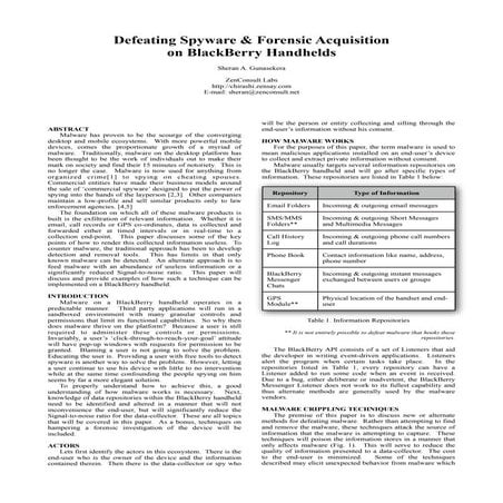 Defeating spyware and forensics on the black berry draft