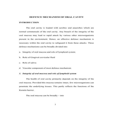 Defence mechanism of oral cavity