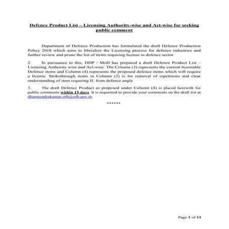 Defence products list  draft 2018 june