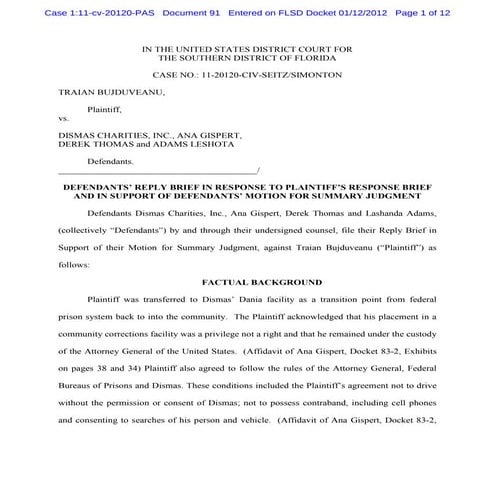Defendants’ reply brief in response to plaintiff’s response brief and in supp...