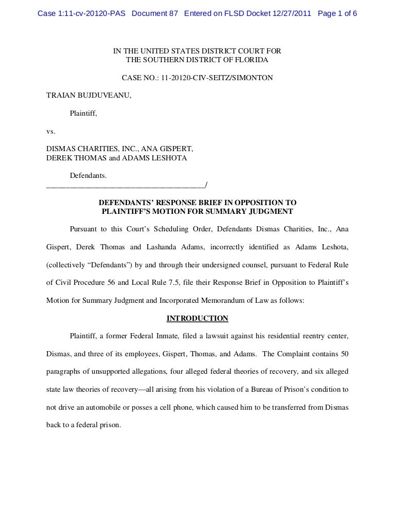 Defendants’ response brief in opposition to plaintiff’s motion for su…