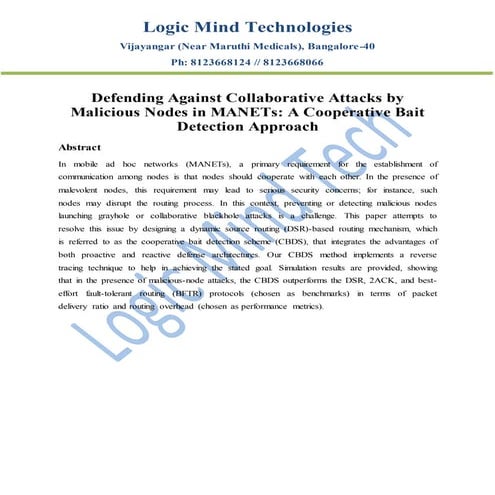 Defending against collaborative attacks by malicious nodes in mane ts a coope...