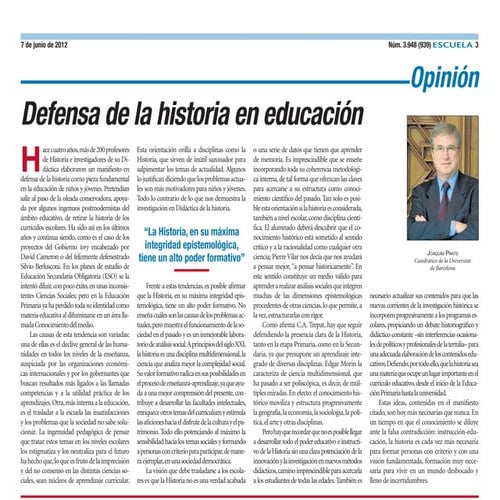 Defensa de la historia en la educación