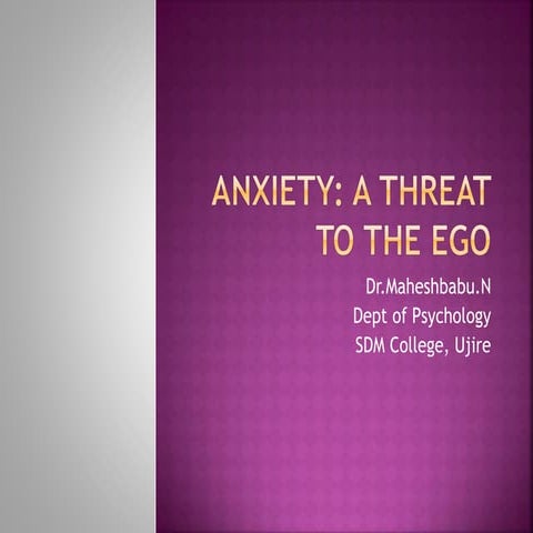 Anxiety: A threat to the Ego-Sigmund Freud
