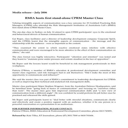 RMIA Master Class-July 06