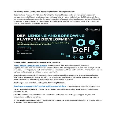 The Future of Decentralized Lending: Developing a High-Performance DeFi App