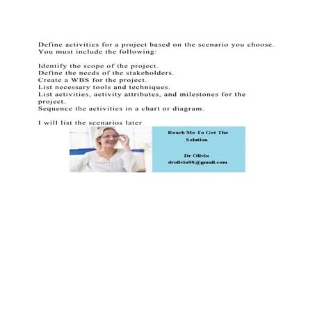 Define activities for a project based on the scenario you choose. .docx