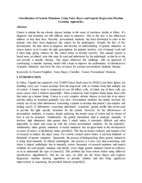 Define cancer treatment using knn and naive bayes algorithms