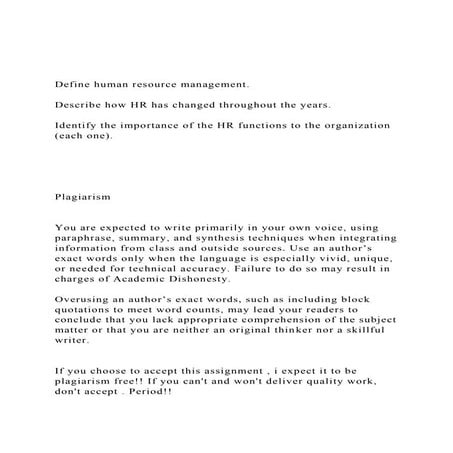 Define Human Resource Management Describe How HR Has Chang docx