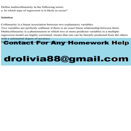 Define multicollinearity in the following termsa. In which type o.pdf
