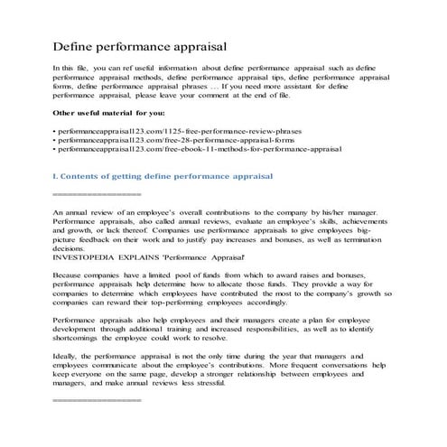 Define performance appraisal