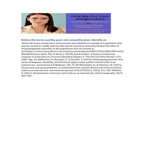 Define the terms worthy poor and unworthy Identify an.docx