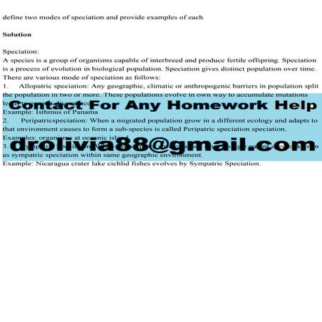 define two modes of speciation and provide examples of eachSolut.pdf