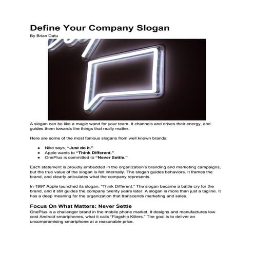 Define your company slogan
