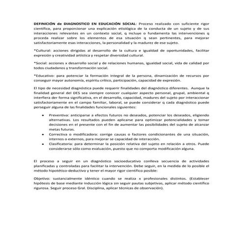 Definición de diagnostico en educación social