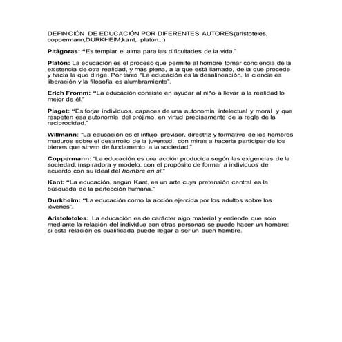 Definición de educación por diferentes autores