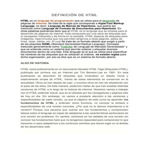 Introducción a HTML: Diseño, Estructura y Proceso Creativo Web | PPTX