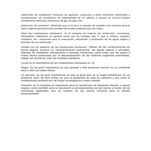 Definicion de Instalaciones Sanitarias
