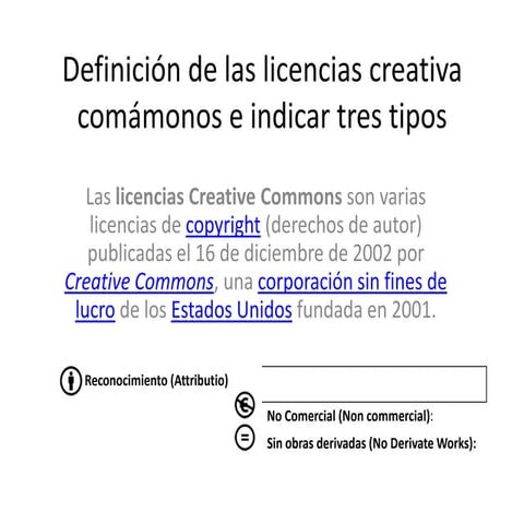 Definición de las licencias creativa commons e indicar