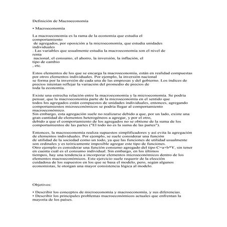 Definición de macro economía.