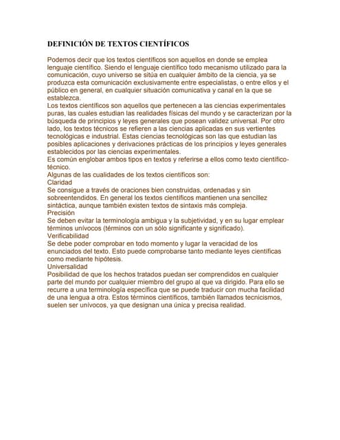 Definición de textos científicos