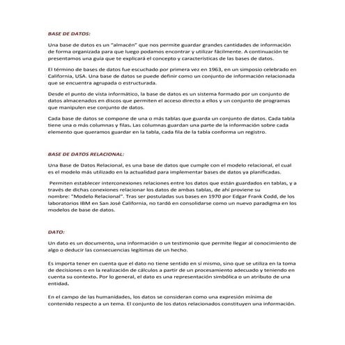 Definiciones base de datos