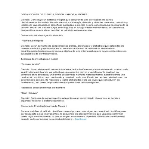 Definiciones de ciencia según varios autores