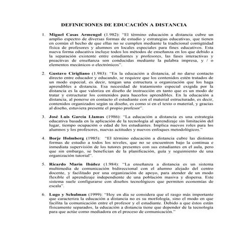 Definiciones de educación a distancia