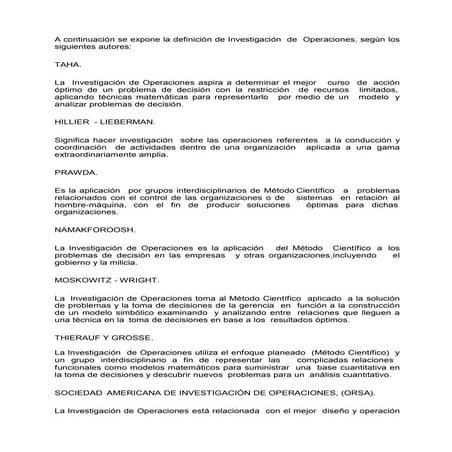 Definiciones de investigacion de operaciones