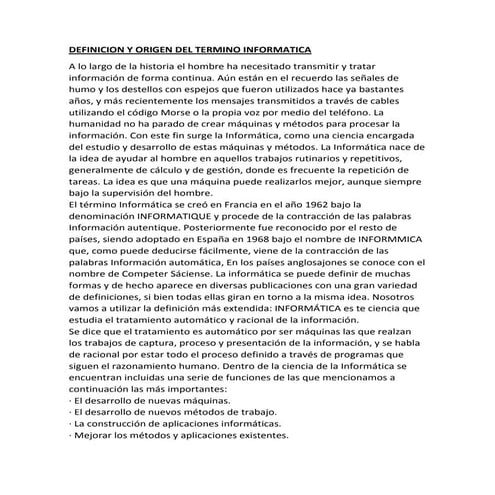 Definicion y origen del termino informatica