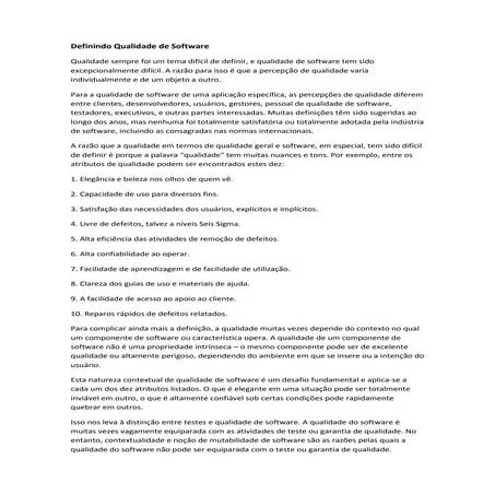 Definindo qualidade de software
