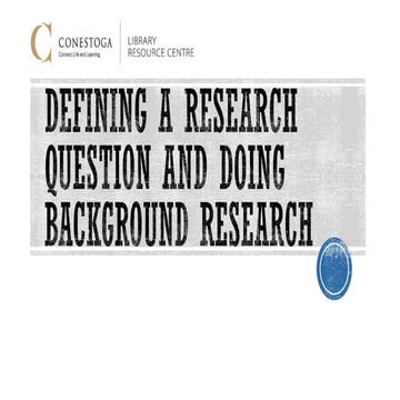 Defining a Research Question and Doing Background Research