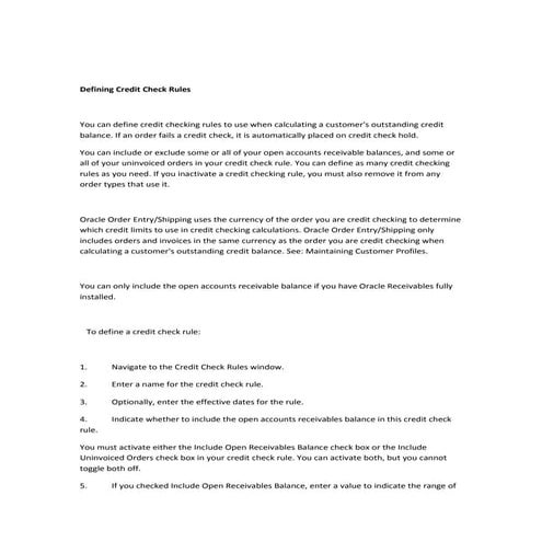 Defining credit check rules