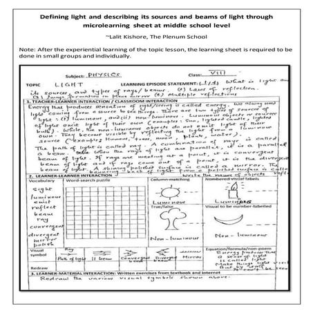 Defining light and describing its sources and beams of light through microlearning sheet at middle school level.docx