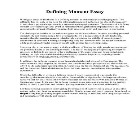 Defining Moment Essay. Charlotte Christian College and Theological Seminary