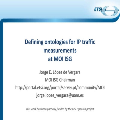 Defining ontologies for IP traffic measurements at MOI ISG