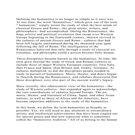 Defining the humanities is no longer as simple as it once was. At .docx