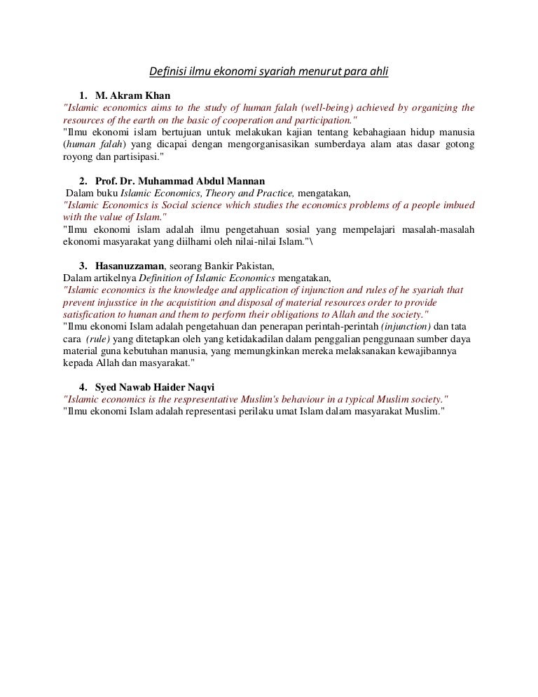 Definisi Ilmu Ekonomi Syariah Menurut Para Ahli