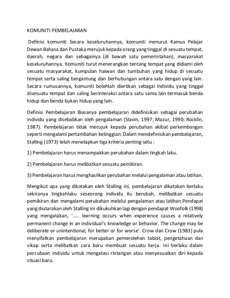 Definisi Komuniti Pembelajaran
