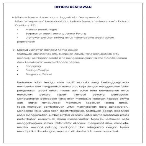 Definisi usahawan dan keusahawanan