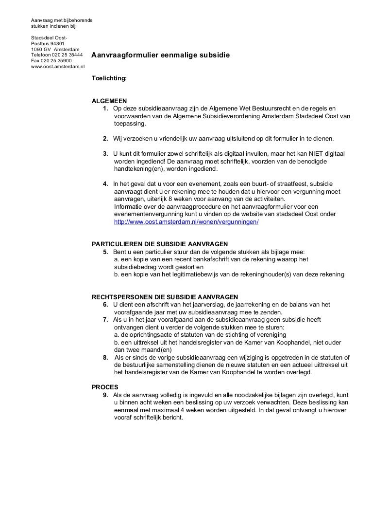 Eenmalige subsidies aanvraag